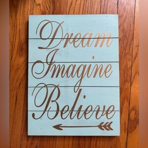 Francesca’s Dream Imagine Believe Wood Wall Decor - Turquoise Blue & Gold